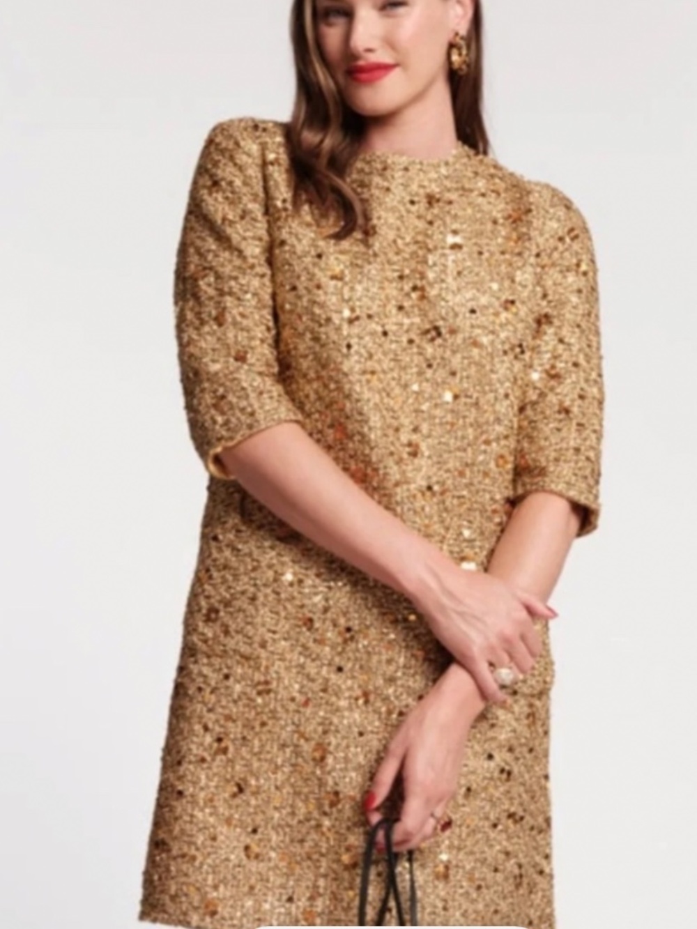 NWT, FRANCES VALENTINE, MOD DRESS WITH SEQUINED WOOL AND 3/4” SLEEVES